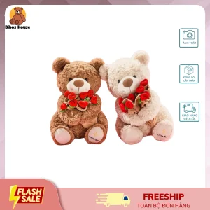 Gấu Bông Boo Đội Mũ Hoa Hồng Đỏ