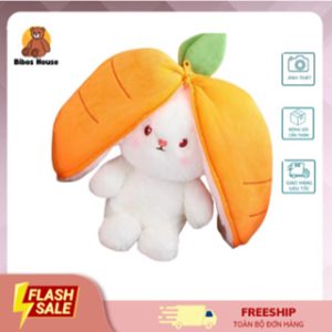 Gấu Bông Nhỏ Hình Thỏ Lốt Dâu 2 Trong 1, Vải Mềm Mịn, Nhập Khẩu, Quà Tặng Dễ Thương BIBOS HOUSE